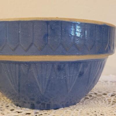 Lot 166: (2) Antique Blue Stoneware Bowls with Design