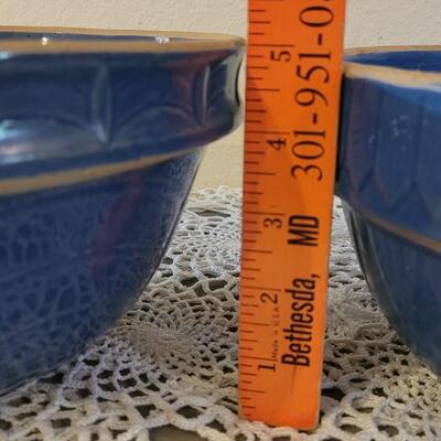 Lot 166: (2) Antique Blue Stoneware Bowls with Design