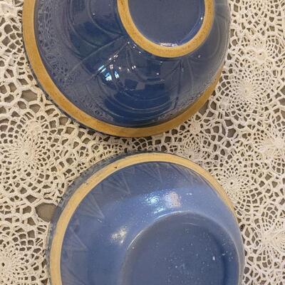 Lot 166: (2) Antique Blue Stoneware Bowls with Design