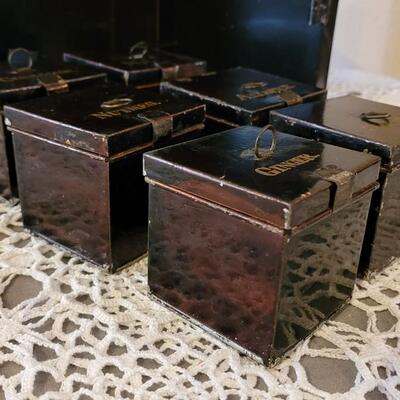 Lot 182: Antique Victorian Traveling Tin Spice Box Set