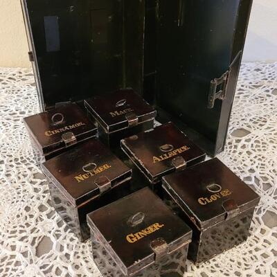 Lot 182: Antique Victorian Traveling Tin Spice Box Set