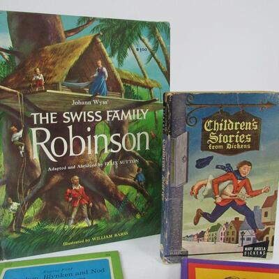 Children's Hard Cover Books: 1946 Children's Stories From Dickens, 1960 Swiss Family Robinson, More