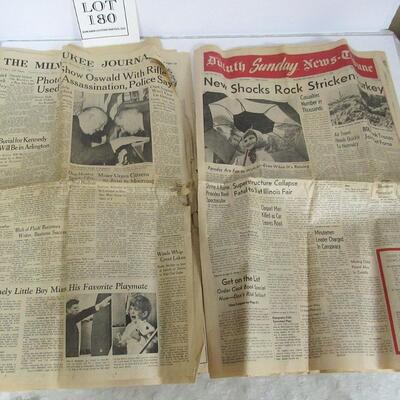 6 Vintage Newspapers Regarding Kennedy's Death, Oshkosh Daily Northwestern, and Duluth Sunday News Tribune