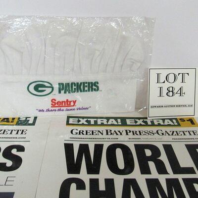 Green Bay Packers Chef's Hat and Lot of 3 Green Bay Packers Huge Laminated Posters, Champs, Super Bowl