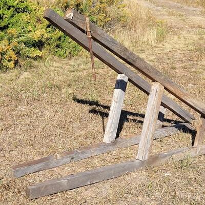 Lot 197: (2) Large Farmhouse Vintage A-Frame Wood Unions