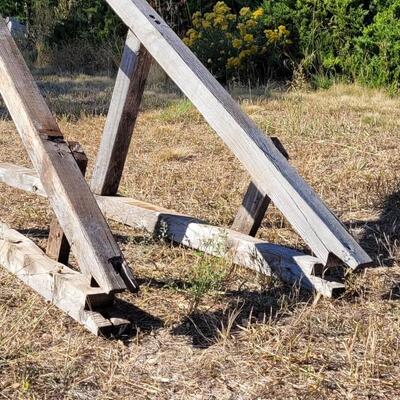 Lot 197: (2) Large Farmhouse Vintage A-Frame Wood Unions