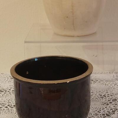 Lot 216: Vintage Brown & Cream Stoneware Vassels (2)