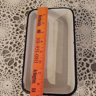 Lot 223: Antique Enamelware Muffin Pan, Ladel and Small Rectangle Pan