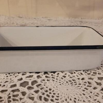 Lot 223: Antique Enamelware Muffin Pan, Ladel and Small Rectangle Pan