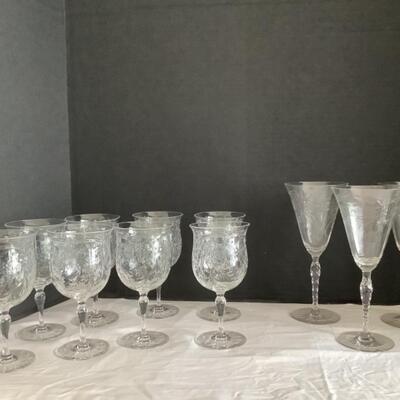F517 Set of 11 Etched Crystal Pairpoint Goblets