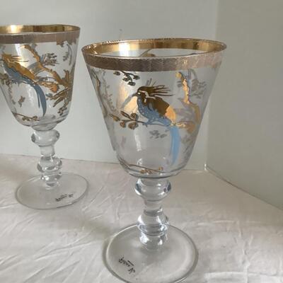 F519 Blue and Gold Bird Goblets by Patina Vic