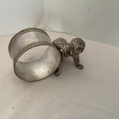 F529 Antique Silverplated Boy Crawling Napkin Ring