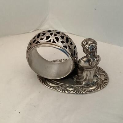 F530 Antique Silverplated Girl with Flowers Napkin Ring