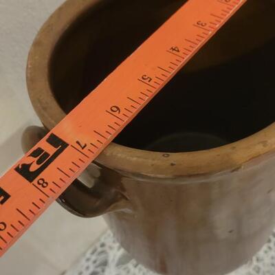 Lot 238: Antique Brown Glaze Stoneware Crock with Double Handles with Maker's Mark on the Bottom
