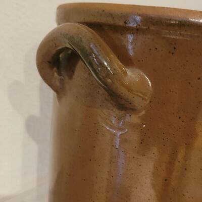 Lot 238: Antique Brown Glaze Stoneware Crock with Double Handles with Maker's Mark on the Bottom