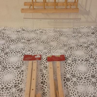 Lot 240: Metal Plate Stand and (3) Wood Plate Racks