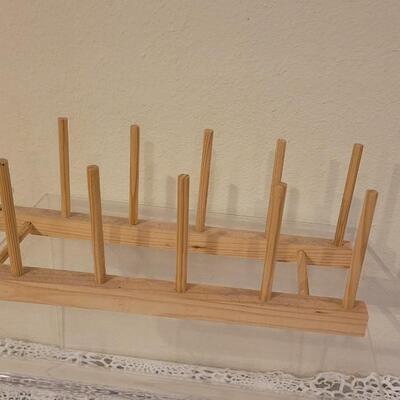 Lot 240: Metal Plate Stand and (3) Wood Plate Racks