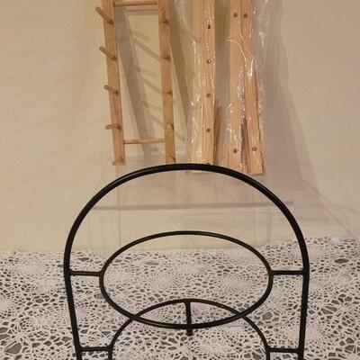 Lot 240: Metal Plate Stand and (3) Wood Plate Racks