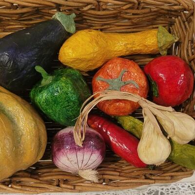 Lot 241: Baskets and Vintage Faux Bread, Vegetables and Cherries