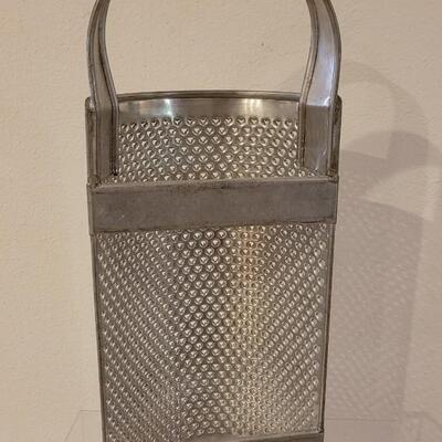 Lot 244: Vintage Baking Lot - Extra Large Grater, Wood Rolling Pin and Muffin Pan