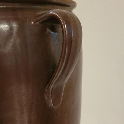 Lot 245: Antique 11.5" Brown Stoneware Jug/Crock with Double Handles