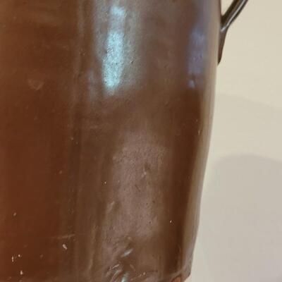 Lot 245: Antique 11.5" Brown Stoneware Jug/Crock with Double Handles
