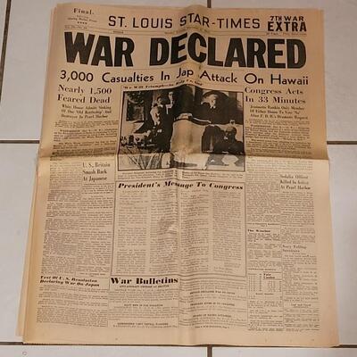 Lot 262: Dec. 8, 1941 "War Declared" WW2 Ephemera