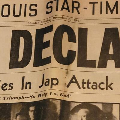 Lot 262: Dec. 8, 1941 "War Declared" WW2 Ephemera