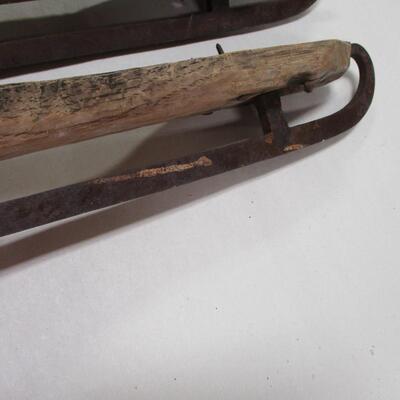 Antique Wood Platform Ice Skates with Metal Runners
