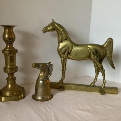 E551 Virginia Metal Crafters Brass Horse and Brass Candlestick & Cup
