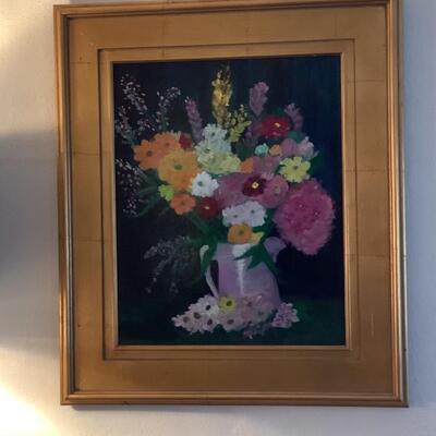 E561 Original Oil Painting of Flowers in Vase by Marie Ludington