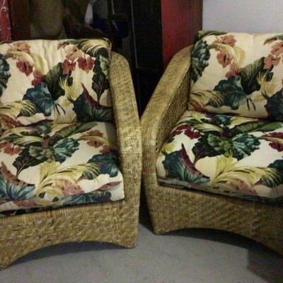 Pair of Tan Rattan Wicker Chairs