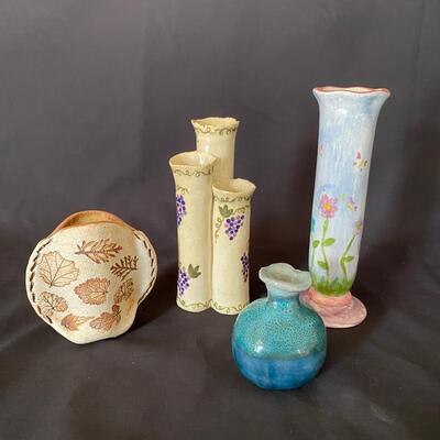 4 Clay/Pottery Bud Vases