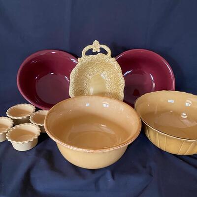 Gold and Burgundy Serving Bowls