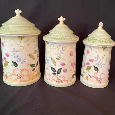 Tracy Porter Hand Painted Three Piece Canister Set