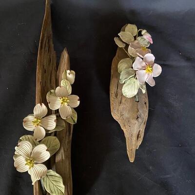 Porcelain Flowers on Driftwood
