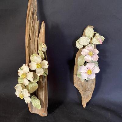 Porcelain Flowers on Driftwood