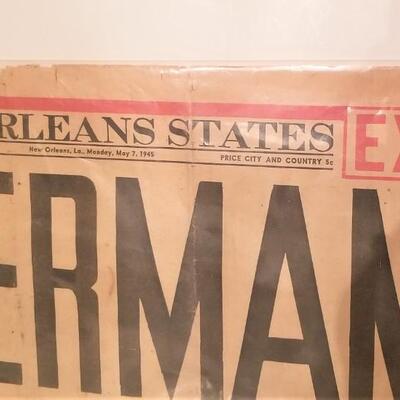 Lot #268  GERMANY SURRENDERS - original full 1945 Newspaper New Orleans State