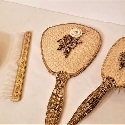 Lot #274  Vintage Vanity Set - Mirror, Brushes, Comb
