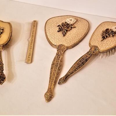 Lot #274  Vintage Vanity Set - Mirror, Brushes, Comb