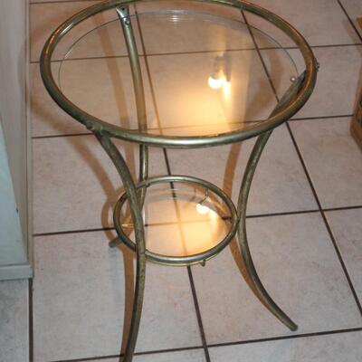 Vintage Small Glass and Metal Round End Table