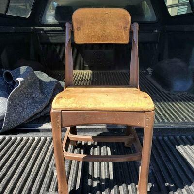Vintage wood and metal child school chair 24
