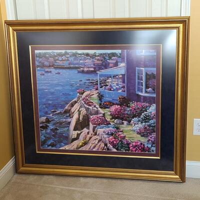 Lot 282: Vibrant Gold Framed Colorful Seaside Print (Oversized 4 x 3.75 feet)