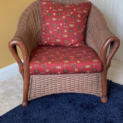 Lot 283: Natural Rattan / Wood Carved Goose Arm Accent Chair