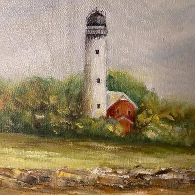 Painting On Canvas of Lighthouse Signed Reba Sweet