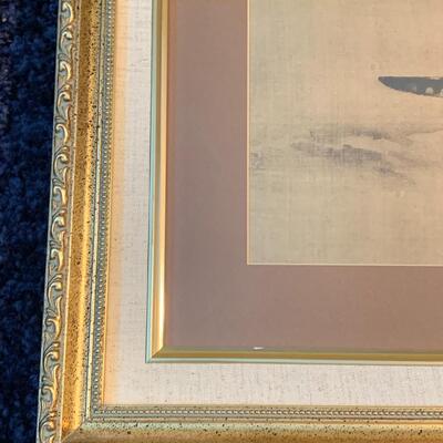 Lot 287: MCM Framed Sketch on Rice Paper (Asian Inspired: Dog w/feather)