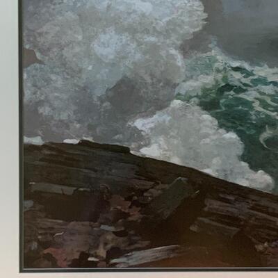 Lot 288: Gold Framed Storm Waves Crashing Print (Large 44x33 inches)
