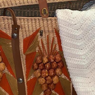 Lot 344: MCM Oversized Basket Straw HandBag, Vintage Handmade Cape & Shawl