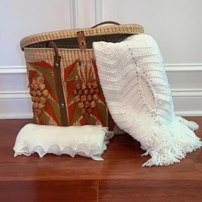 Lot 344: MCM Oversized Basket Straw HandBag, Vintage Handmade Cape & Shawl