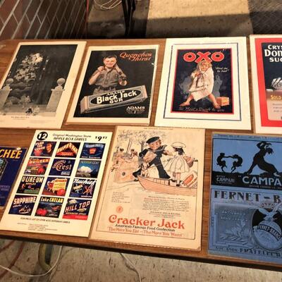Lot of 8 Vintage Advertisements Cracker Jack Black Jack Domino Sugar Oxo Campari